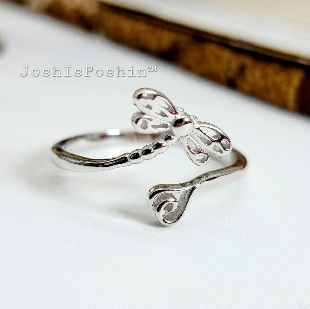 Adjustable Dragonfly Ring In 925 Sterling Silver